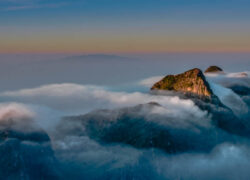 Sunrise view of Doi Luang Chiang Dao covered by sea of mist in Chiang Mai, Northern Thailand