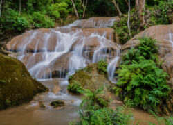 Sri Sangwan Waterfall limestone cascade in Chiang Dao forest, Chiang Mai Thailand