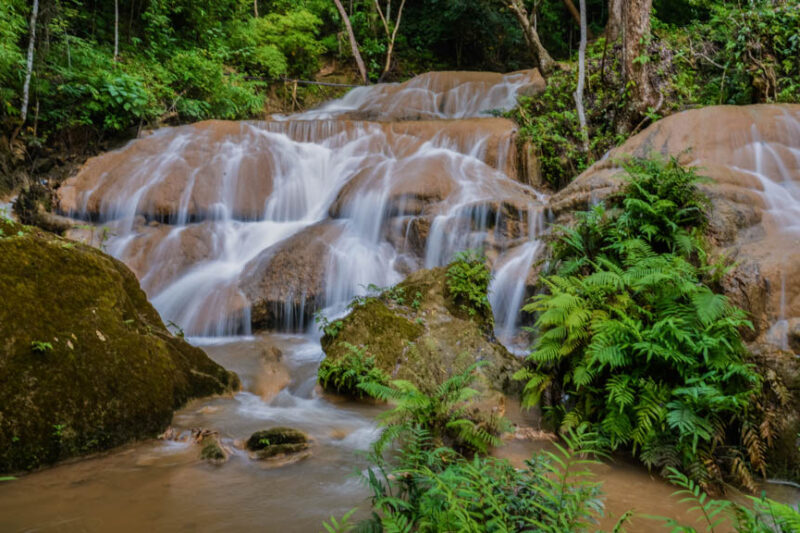 Sri Sangwan Waterfall limestone cascade in Chiang Dao forest, Chiang Mai Thailand